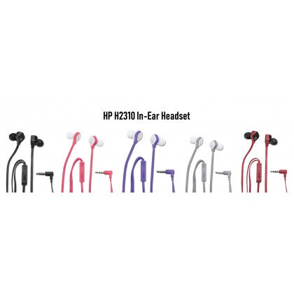 HP H2310 In-Ear Headset with Mic | Clear Stereo Sound | Black, White, Red, Coral, Purple