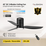 Gloxon 45" DC 3-Blades Hugger Ceiling Fan with LED Light CF3201 LR