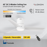 Gloxon 45" DC 3-Blades Hugger Ceiling Fan with LED Light CF3201 LR