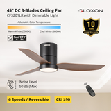 Gloxon 45" DC 3-Blades Hugger Ceiling Fan with LED Light CF3201 LR