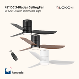 Gloxon 45" DC 3-Blades Hugger Ceiling Fan with LED Light CF3201 LR
