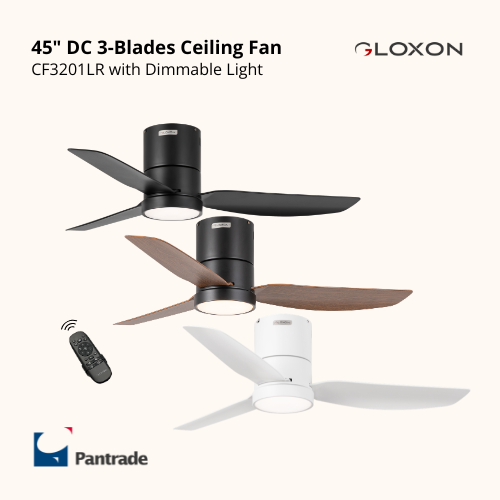 Gloxon 45" DC 3-Blades Hugger Ceiling Fan with LED Light CF3201 LR