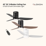 Gloxon 45" DC 3-Blades Hugger Ceiling Fan with LED Light CF3201 LR