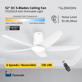 Gloxon 52" DC 5-Blades Hugger Ceiling Fan with LED Light CF3202 LR
