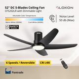Gloxon 52" DC 5-Blades Hugger Ceiling Fan with LED Light CF3202 LR