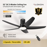 Gloxon 52" DC 5-Blades Hugger Ceiling Fan with LED Light CF3202 LR