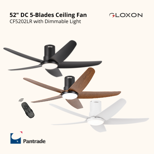 Gloxon 52" DC 5-Blades Hugger Ceiling Fan with LED Light CF3202 LR