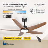 Gloxon 52" DC 5-Blades Downrod Ceiling Fan with LED Light CF5103 LR