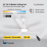 Gloxon 52" DC 5-Blades Downrod Ceiling Fan with LED Light CF5103 LR