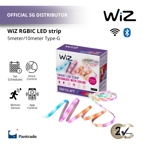 WiZ RGBIC LED Strip 5M with UK Plug | Smart Multicolor Lighting