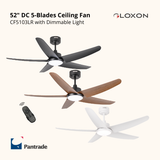 Gloxon 52" DC 5-Blades Downrod Ceiling Fan with LED Light CF5103 LR