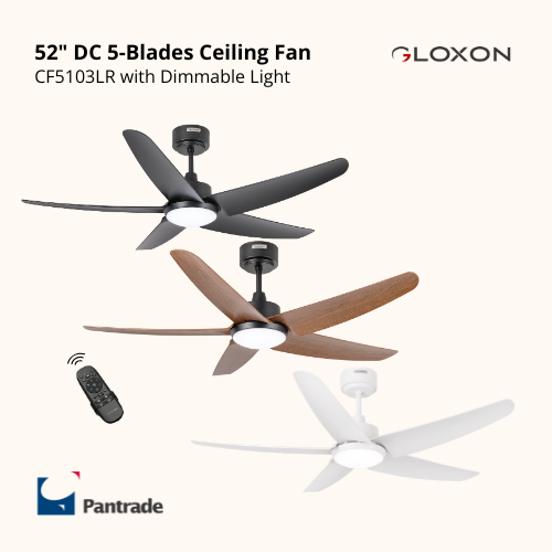 Gloxon 52" DC 5-Blades Downrod Ceiling Fan with LED Light CF5103 LR