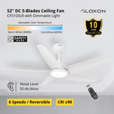 Gloxon 52" DC 5-Blades Downrod Ceiling Fan with LED Light CF5103 LR