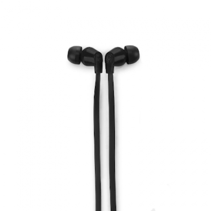 Black in-ear headphones on a white background