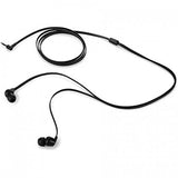 Black earbud headphones with a coiled cable on a white background