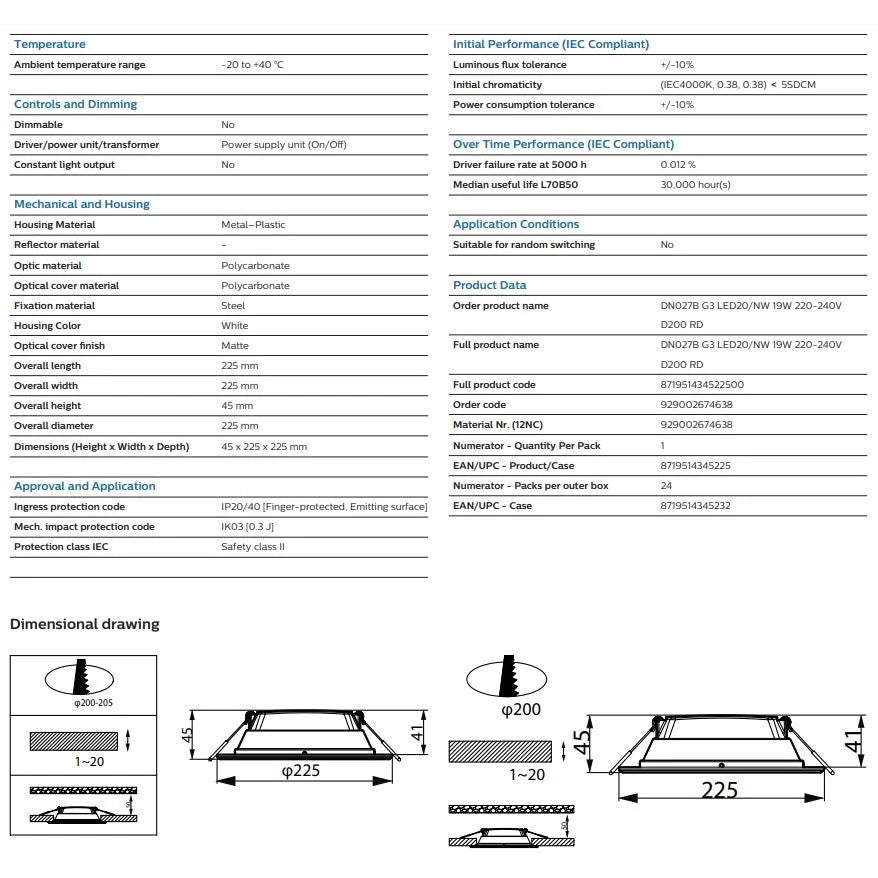 Philips Essential SmartBright LED Downlight DN027B G3 - 19W, 2100 lm, 4000K