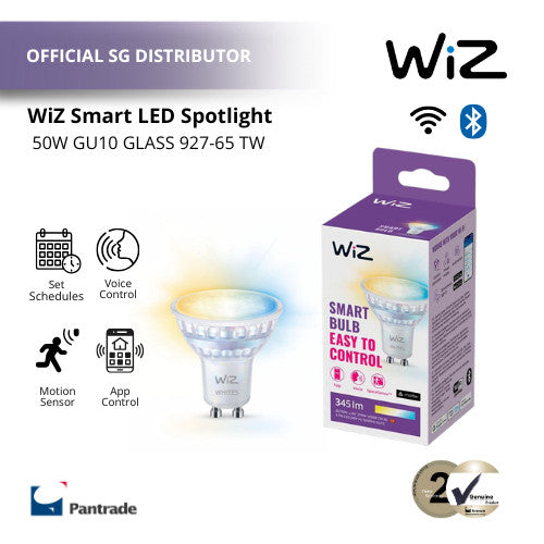 WiZ Smart Spotlight Wi-Fi BLE 50W GU10 GLASS 927-65 Tunable White
