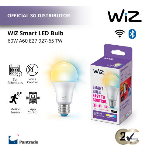 WiZ Smart Led Bulb 60W A60 E27 927-65 Tunable White