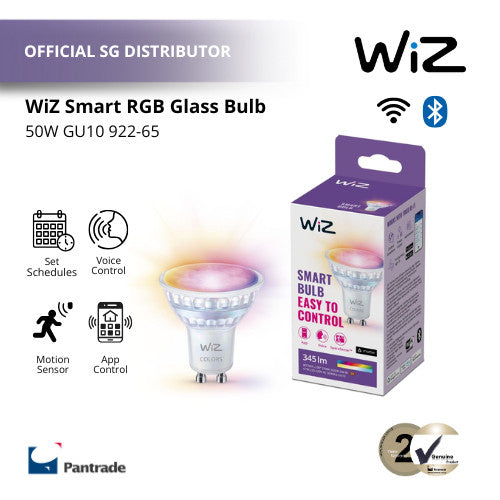 WiZ Smart RGB GU10 Glass Bulb Wi-Fi BLE 50W 922-65